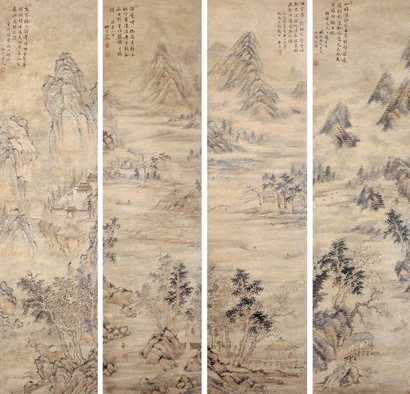 华铨 山水 四屏